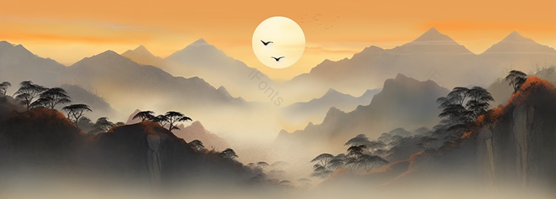 彩色水墨风云山雾绕的山峰,插画/手绘图,插画/手绘图库,插画/手绘图下载,插画/手绘